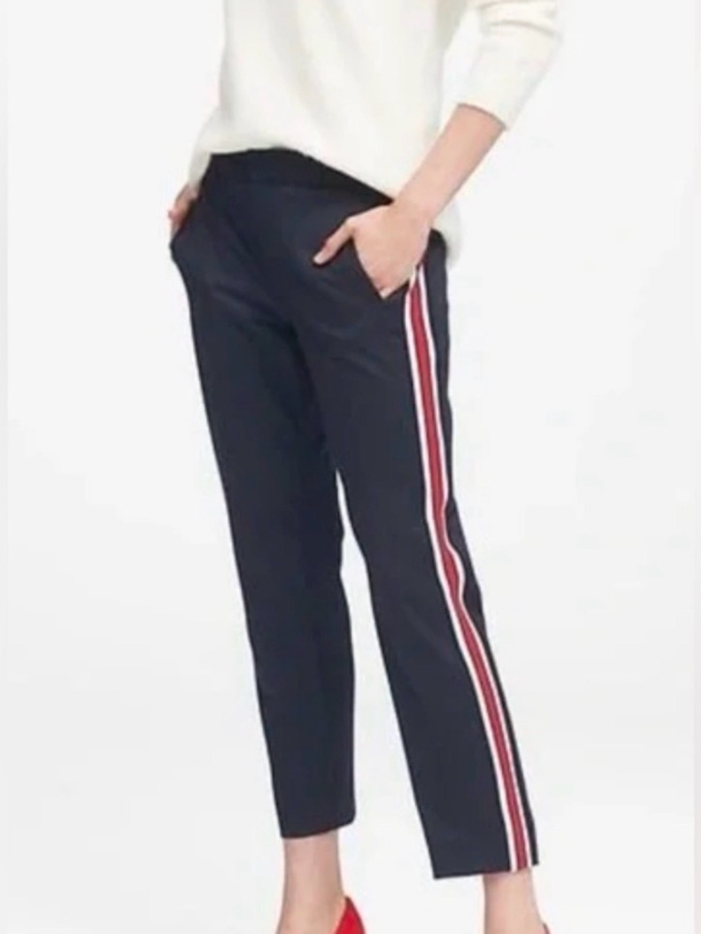 Banana Republic Dark Navy Blue w/ Side Stripe Stretch Crop Pants Women’s Size 10
